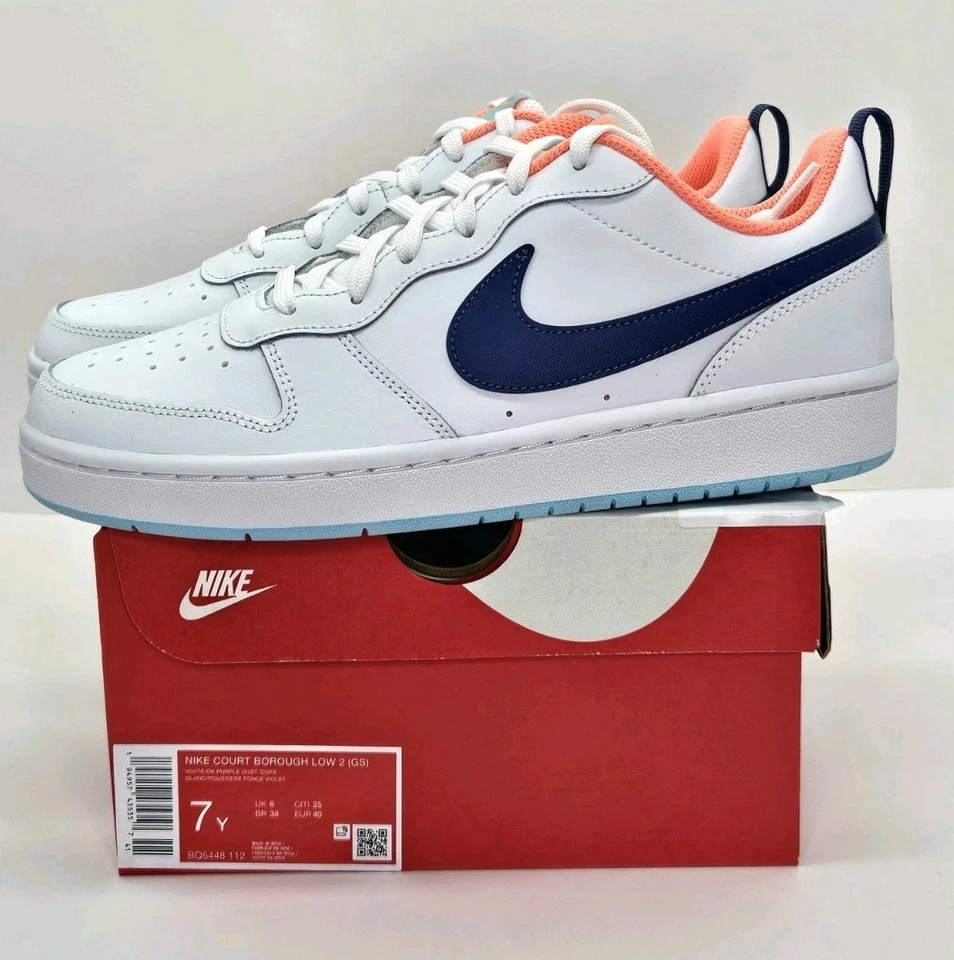 Size 7 (GS) - Nike Court Borough 2 Low White Dark Purple Dust