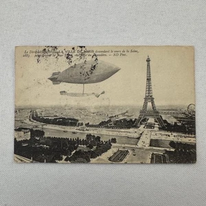 Vintage Zeppelin Luftschiff Luftschiff Postkarte Französisch Paris Eiffelturm 1909 - Bild 1 von 9