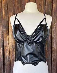 Corset Bustier Top Sz 1XL Shein Black Goth Biker Sexy EUC - Picture 1 of 8