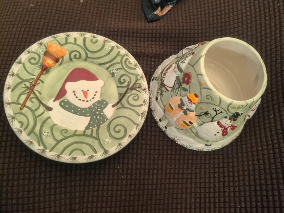 Yankee Candle Cerámica Sombra Topper Plato a Juego Muñecos de Nieve Vacaciones Invierno Nieve Foto 1 de 4