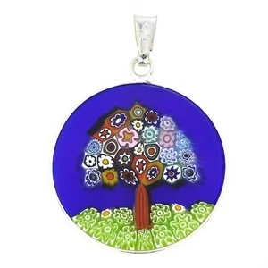 Colgante de vidrio GlassOfVenice Murano Millefiori ""Árbol de la vida"" en marco plateado 7/8 - Imagen 1 de 5