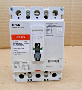 EATON HFD3050BP10 HFD3050 INTERRUTTORE 50 AMP 600VAC 50A 3 POLI 3P ETICHETTA ROSSA - Foto 1 di 7