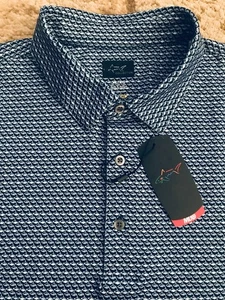 Greg Norman Shark Play Dry Golf Polo Mens Size XL Geo Geometric Print Blue NWT - Picture 1 of 5