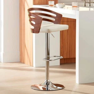 Walnut Swivel Bar Stool 33 3/4" High Cream Cushion for Kitchen Counter Island - Picture 1 of 10
