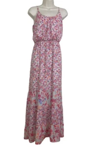 Elle Large Womens Maxi Dress Floral Print Pink Blue Orange Long Spaghetti Straps - Picture 1 of 11