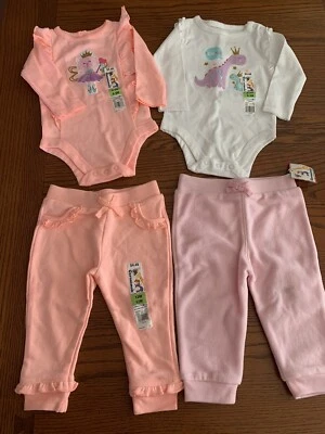 Pantalones Garanimals bebé niña (2) manga aleteada dino/gato 6-9 meses+(2) ~ 12 meses Foto 1 de 4