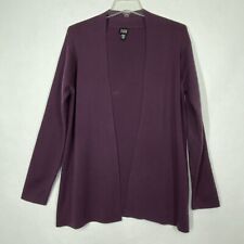 Eileen Fisher Cardigan Sweater L Open Purple Merino Wool Work Classic FLAW