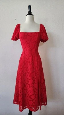 Anthropologie Midi Dress New Size Small Red Floral Lace Holiday Valentine Chic - Image 1 of 4