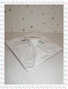 ⑫ - Doudou Semi Plat Carré Lapin Blanc Gris Taupe Jacadi - Imagen 1 de 2