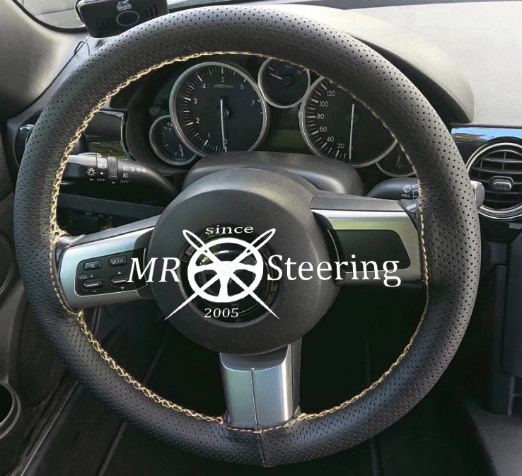 Para Mazda MX5 MK3 Funda De Volante De Cuero Perforado Real Con Costura Crema - Imagen 1 de 1