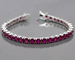 5 mm Round Cut Natural Ruby Gemstone 925 Sterling Silver Tennis Bracelet Jewelry - Picture 1 of 8
