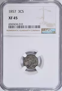 1857 THREE CENT SILVER ~ NICE AND ORIGINAL JUST MISSES AU! NGC XF45! - Picture 1 of 4