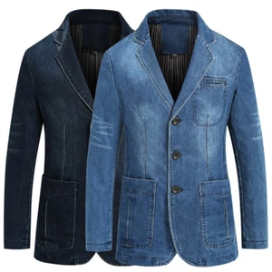 Giacca Blazer Slim In Denim A Revers Singolo Con Tasche - Foto 1 di 14