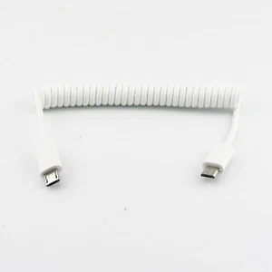 3FT Micro USB B 5 Pin To Micro USB B 5Pin Male Spiral Coiled Adapter Cable White - Picture 1 of 6