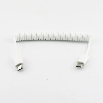 3FT Micro USB B 5 Pin To Micro USB B 5Pin Male Spiral Coiled Adapter Cable White - Image 1 of 4