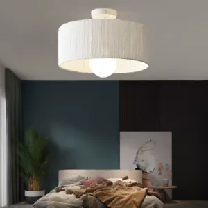 Contemporary Semi Flush Mount Ceiling Light with Hand-Woven Hemp Rope Shade - Picture 1 of 9