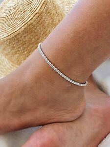 10Ct Round Diamond Lab Created Women's Tennis Link Anklet 14k White Gold Over