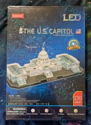 CubicFun LED U.S. Capitol 3D Puzzle, Lighting Up Architecture Building Model New - Image 1 of 2