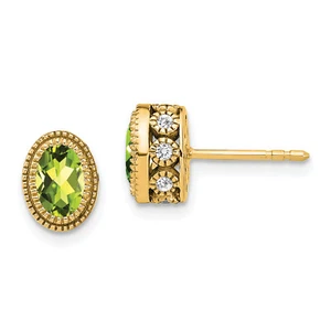 Lex & Lu 14k Yellow Gold Oval Peridot and Diamond Earrings - Picture 1 of 2