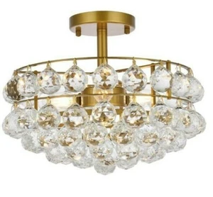 Crystal Chandelier Flush Mount Bedroom Kitchen or Dining Room Ceiling Light 14" - Picture 1 of 9