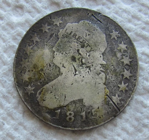 1815 25C Capped Bust Quarter Large Diameter Rare Key Date Damaged Hole Filler Cover