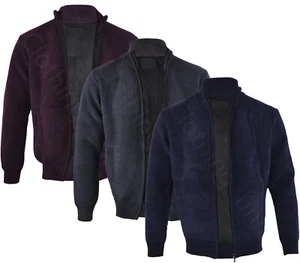 Mens Fleece Lined Chenille Cardigan Jacket Zip Up Warm Winter Premium M-3XL - Picture 1 of 6