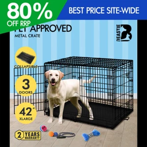 BEASTIE Dog Crate Pet Cage Kennel Cat Foldable Metal Playpen 42" Large - Picture 1 of 12