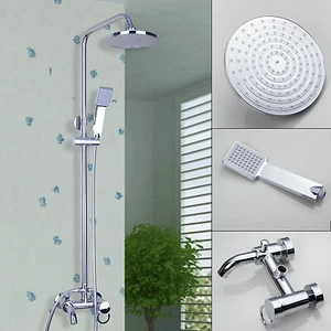 Bathroom Square 8"Rainfall Head Shower Faucet Set Chrome Mixer Hand Spray Taps - Picture 1 of 7