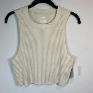 Camiseta sin mangas Aerie para mujer acanalada borde crudo recortada crema sin mangas camisa grande - Imagen 1 de 11