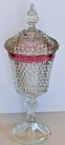 Vtg Indiana Glass Diamond Point Ruby Flash Scalloped Base Footed Urn with Lid - Picture 1 of 6