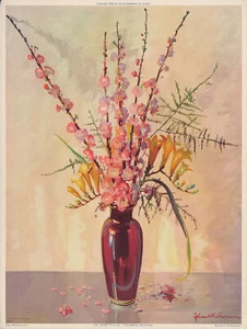PAUL KOMME Raro De Colección 1938 Cromolito Naturaleza Naturaleza Muerta PRUNUS-ALMENDRAS CON FLORES - Imagen 1 de 1