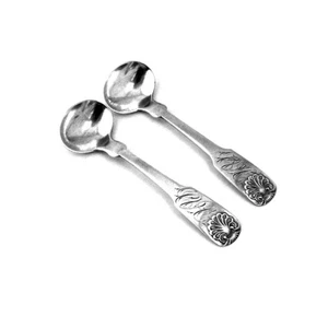 Fiddle Shell Master Salt Spoons Pair Jared Moore Coin Silver 1835 Mono - Picture 1 of 4