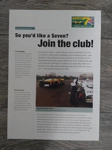 Folleto de publicidad publicitaria del Lotus 7 Club of Great Britain - Imagen 1 de 1