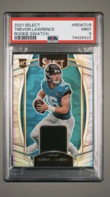 2021 Panini Select Trevor Lawrence Silver Prizm Rookie Swatch 95/99 PSA 9 MINT - Image 1 of 3