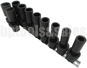 10pc 3/8" Drive Universal Swivel Deep Impact (METRIC) Socket Set CR-MO w/ Rail - Picture 1 of 2