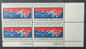 US Scott 1306 - Migratory Bird Treaty - MNH - 1966 Issue - Plate Block of 4 - Picture 1 of 1
