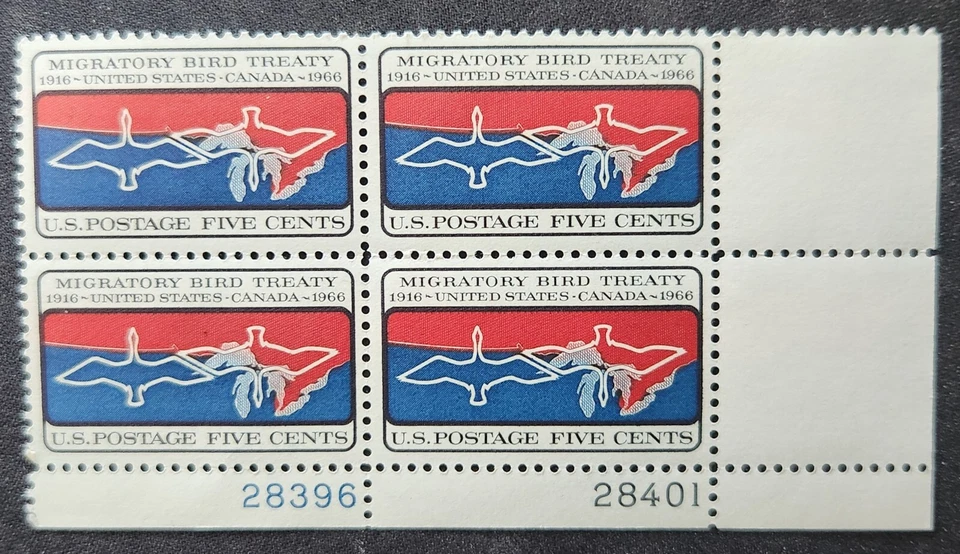 US Scott 1306 - Migratory Bird Treaty - MNH - 1966 Issue - Plate Block of 4 - Image 1 of 1