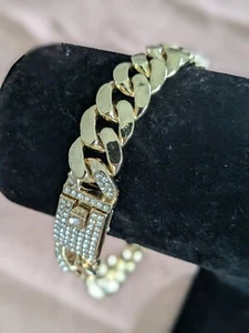 Men's Gold Plated Stainless Steel Curb Cuban Chain Link Bracelet 8.5" inch - Picture 1 of 2