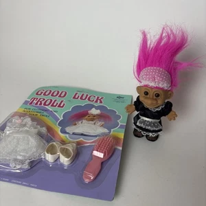 Russ Troll Doll French Maid Hot Pink Hair with extra outfit fancy wedding dress - Picture 1 of 10