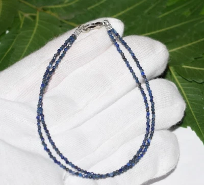 Naturale Blu Lapislazzuli Gemma 925 Argento Sterling Bracciale 7 " 2 Strato AAA+ - Immagine 1 di 4
