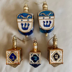 Blue and Gold Holiday Dreidel Ornaments Set of 5 (2 Kurt Adler) - Picture 1 of 8
