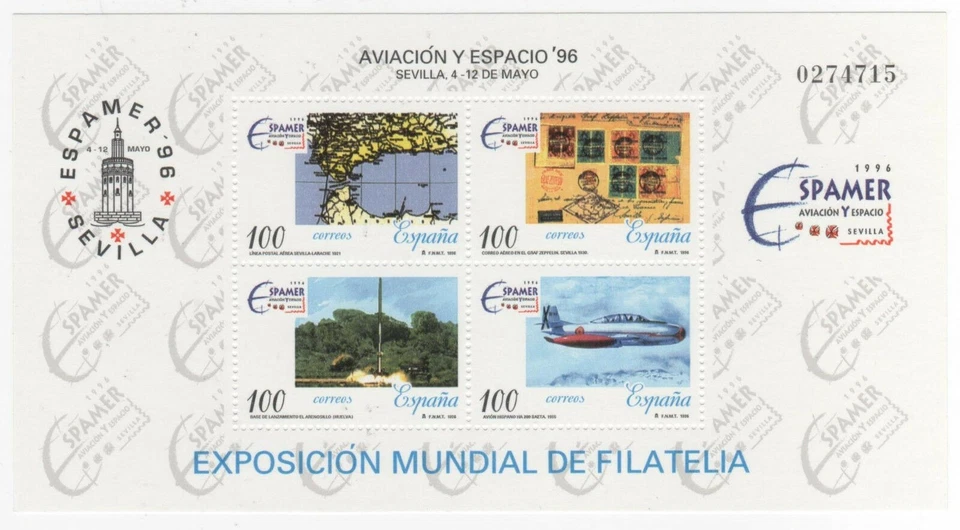 Hoja bloque Aviación y espacio  1996 **  3433 ** MNH - Imagen 1 de 1