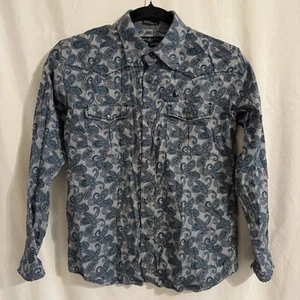 Cody James Pearl Snap Western Shirt Youth M Blue Grey Paisley Long Sleeve - Picture 1 of 10