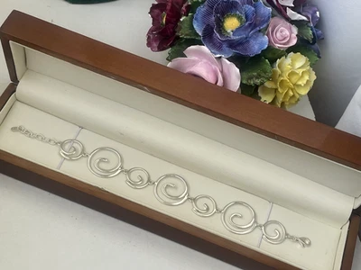 GORGEOUS 925 SOLID STERLING SILVER MODERNIST OPENWORK LINK BRACELET 7" - 8" 20CM - Image 1 of 4