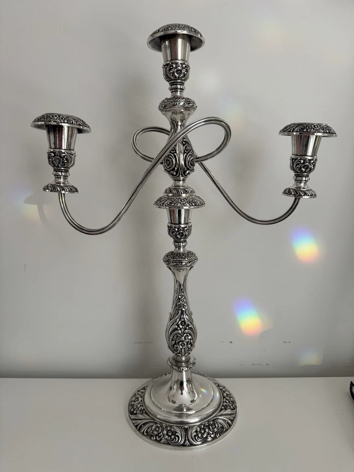 1847 Rogers Bros. HERITAGE Silverplate 3 Light Candelabra 18.75" - Image 1 of 4