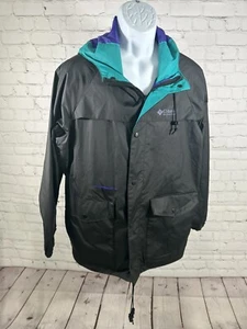VTG 80s Columbia Soft Bill Hood Rain Jacket Full Zip Retro Men’s Size M *Hole - Picture 1 of 17