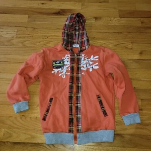 JM Bear Sweatshirt Youth Sz 14 Orange Zipper front Hoodie "Everest Mountain" EXC - Picture 1 of 3