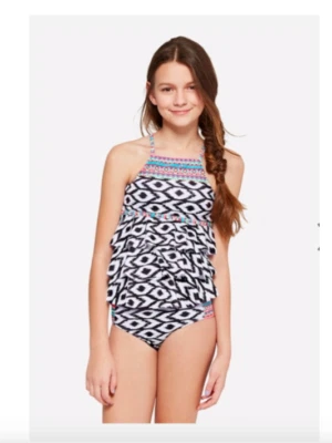 *NWT* JUSTICE GIRLS SIZE 7 COLORFUL IKAT PRINT TIERED 2-PC TANKINI SWIM SET  - Image 1 of 4