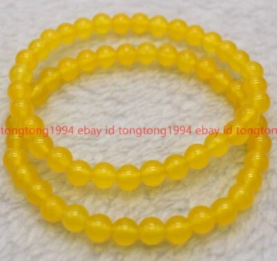 Natürliche 2Stück 6/8/10mm Gelb Topas Runde Edelstein Perlen Armband 19cm - Bild 1 von 2