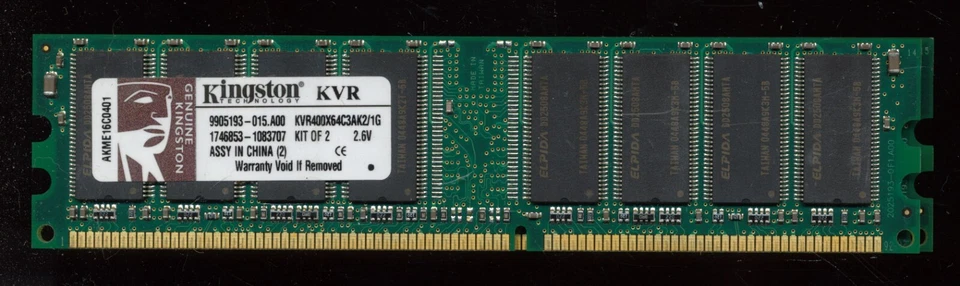 Kingston 1GB Kit (512MBx2) DDR400 PC3200 RAM non-ECC Elpida Chips - Image 1 of 1